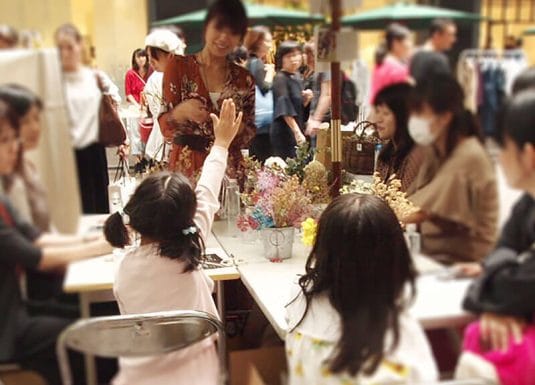 麦わら帽子のGREENアレンジ@丸の内ストリートマーケット by creema 2018/7/1